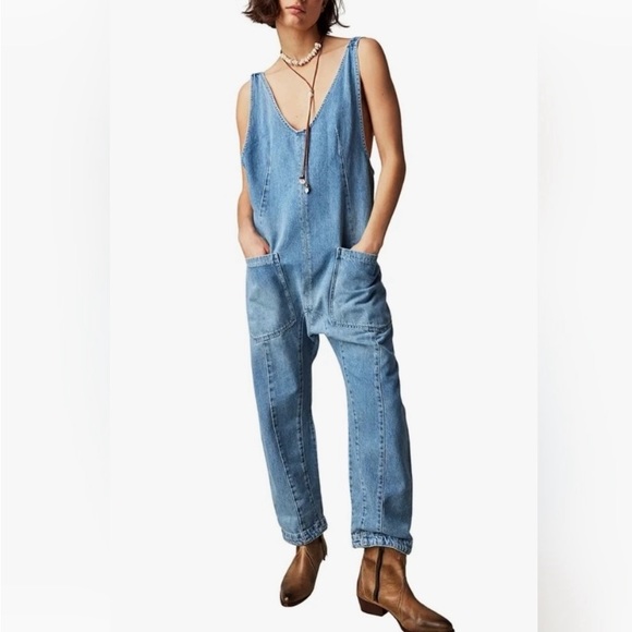 FREE PEOPLE High Roller Denim Jumpsuit Overalls - Picture 11 of 14